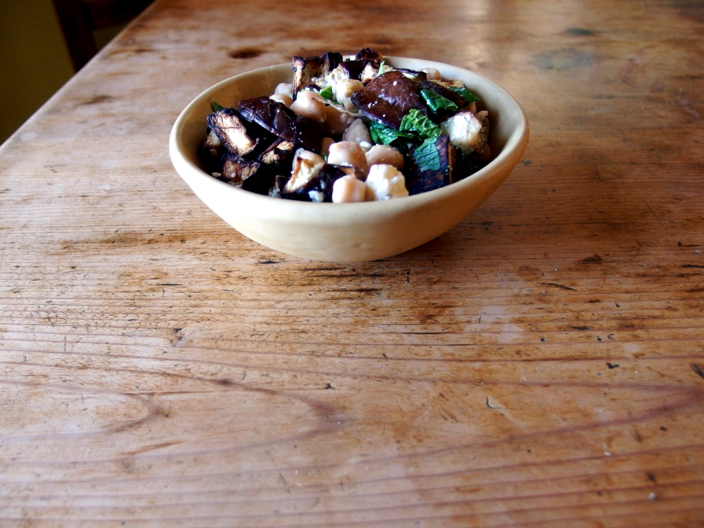 Roasted Eggplant Salad with Feta, Mint and Chickpeas | danicalforniacooks.com