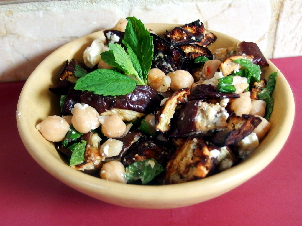 Roasted Eggplant Salad with Feta, Mint and Chickpeas | danicalforniacooks.com