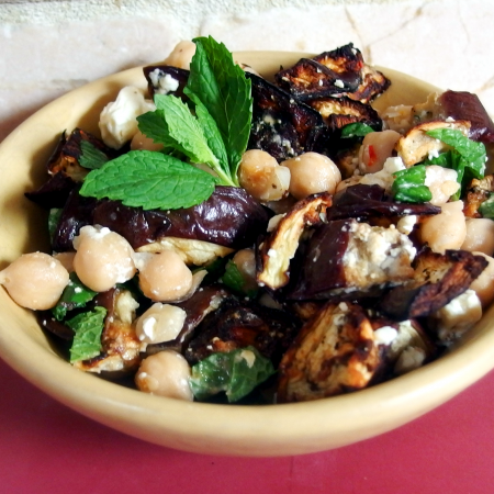 Roasted Eggplant Salad with Chickpeas, Feta, and Mint