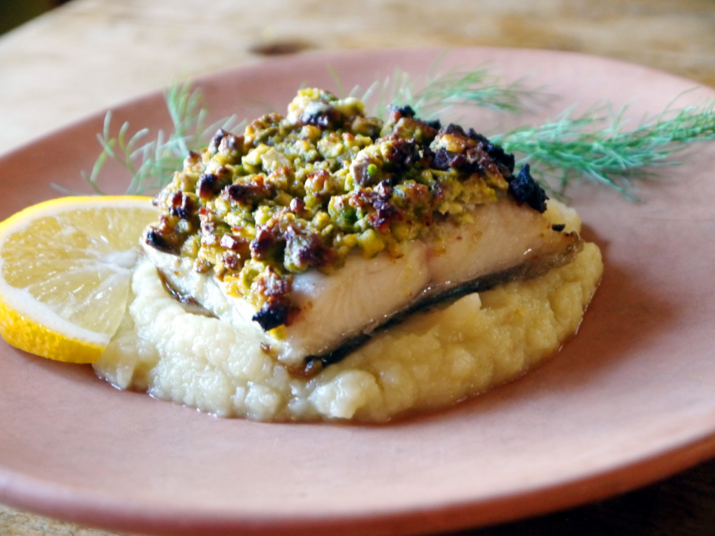 Pistachio Parmesan Cod with Parsnip Apple Puree | danicaliforniacooks.com