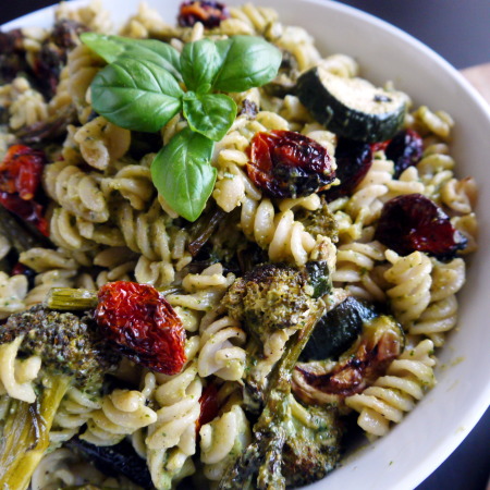 Roasted Summer Vegetable Pasta with Vegan Pesto