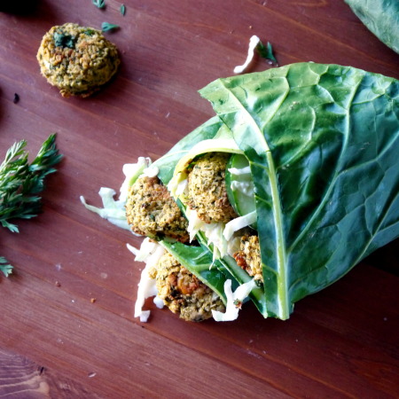 Falafel Collard Wraps with Tahini Coleslaw