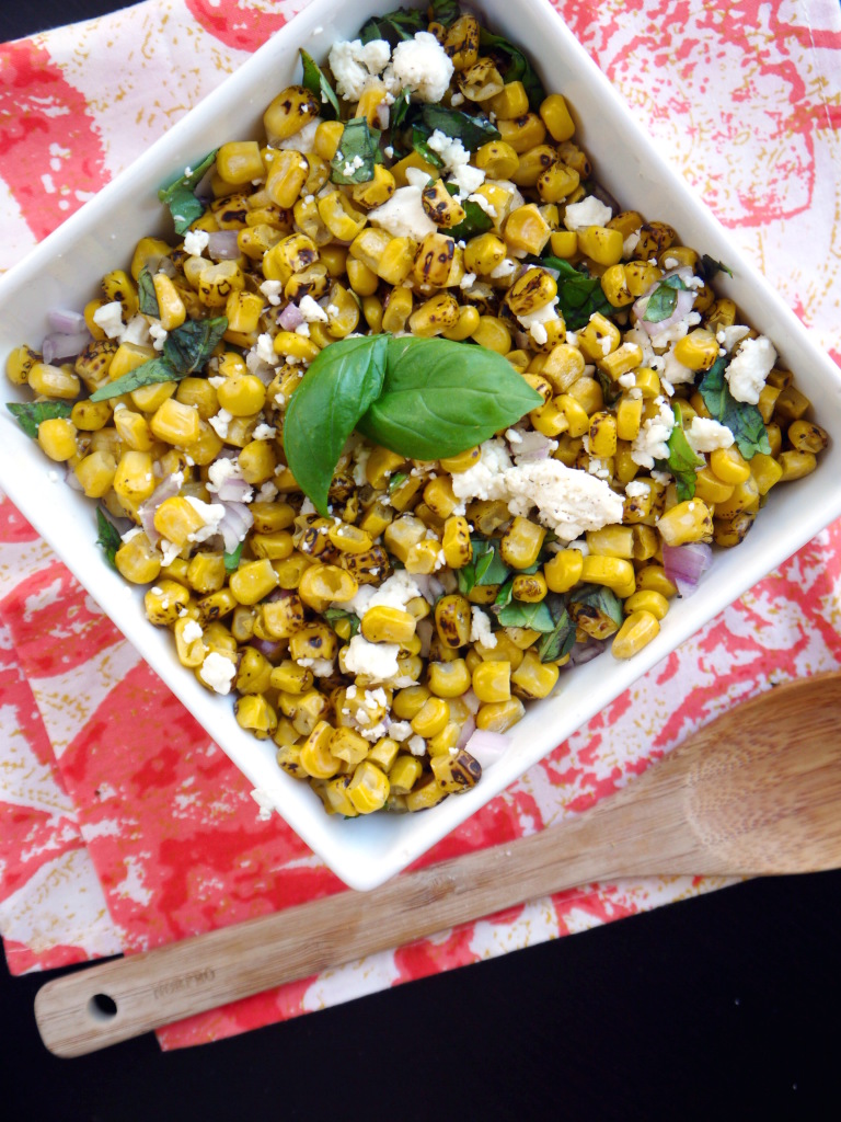 Roasted Corn, Feta, and Basil Salad | danicaliforniacooks.com
