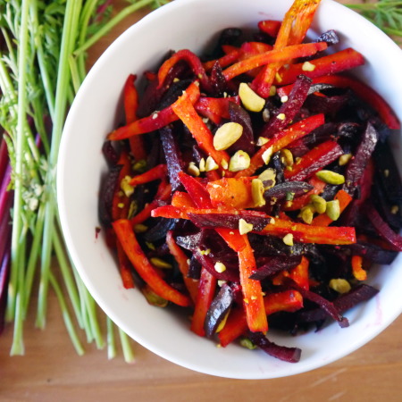 Roasted Beet and Carrot Salad with Pistachios