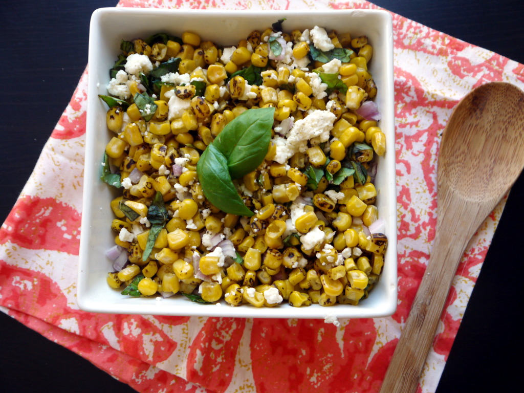 Roasted Corn, Feta, and Basil Salad | danicaliforniacooks.com