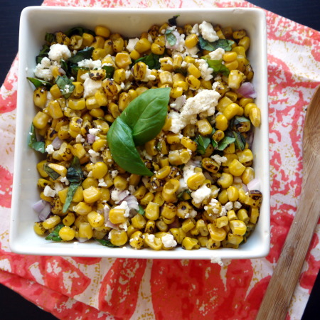 Roasted Corn, Feta, and Basil Salad | danicaliforniacooks.com