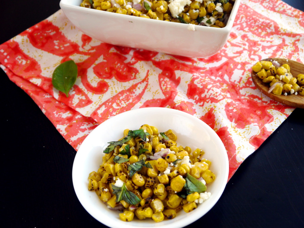 Roasted Corn, Feta, and Basil Salad | danicaliforniacooks.com