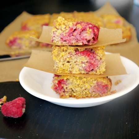 Cornmeal Almond Raspberry Bars (gluten free, dairy free)