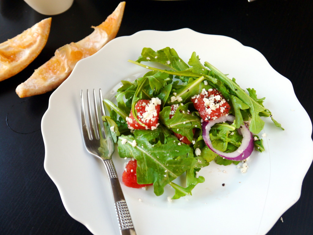 Watermelon and Arugula Salad with Ginger-Grapefruit Dressing | danicaliforniacooks.com