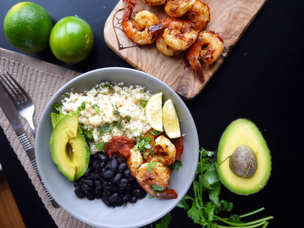 Shrimp Taco Bowls with Cauliflower Rice (gluten free) | danicaliforniacooks.com
