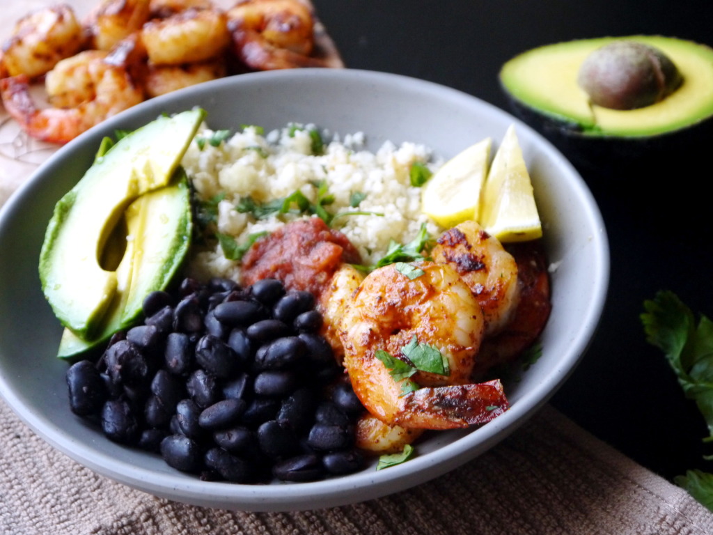 Shrimp Taco Bowls with Cauliflower Rice (gluten free)