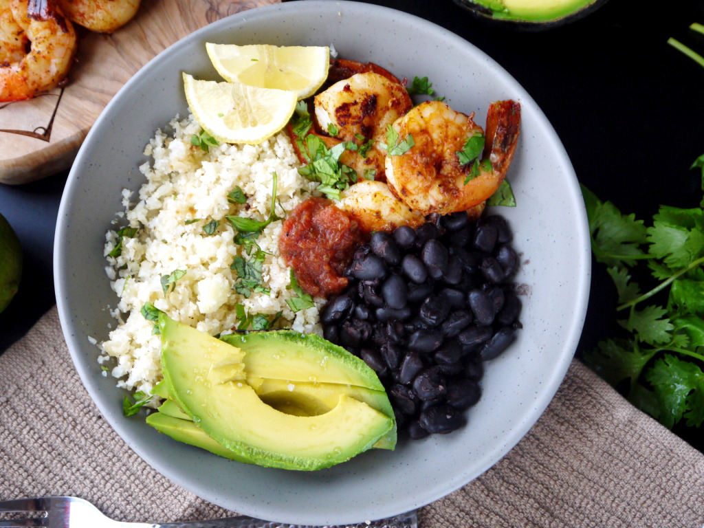 Shrimp Taco Bowls with Cauliflower Rice (gluten free) | danicaliforniacooks.com