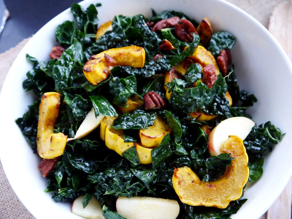 Delicata Squash Salad with Kale, Pecans, and Apples | danicaliforniacooks.com