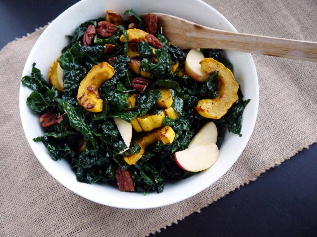Delicata Squash Salad with Kale, Pecans, and Apples | danicaliforniacooks.com