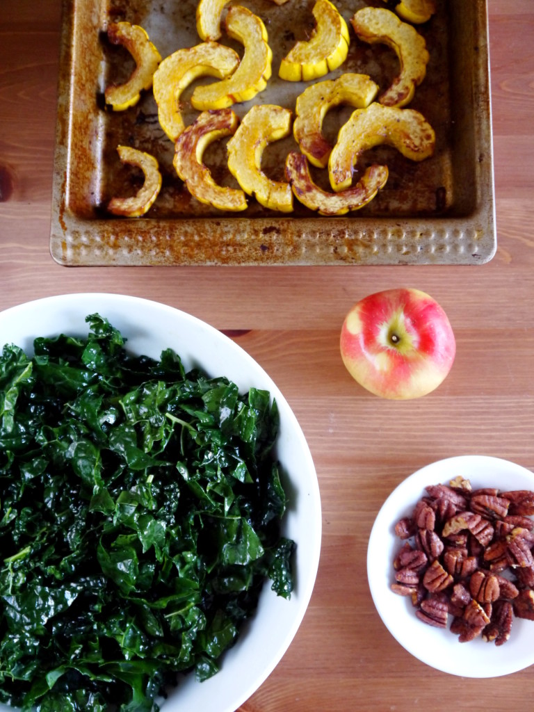 Delicata Squash Salad with Kale, Pecans, and Apples | danicaliforniacooks.com