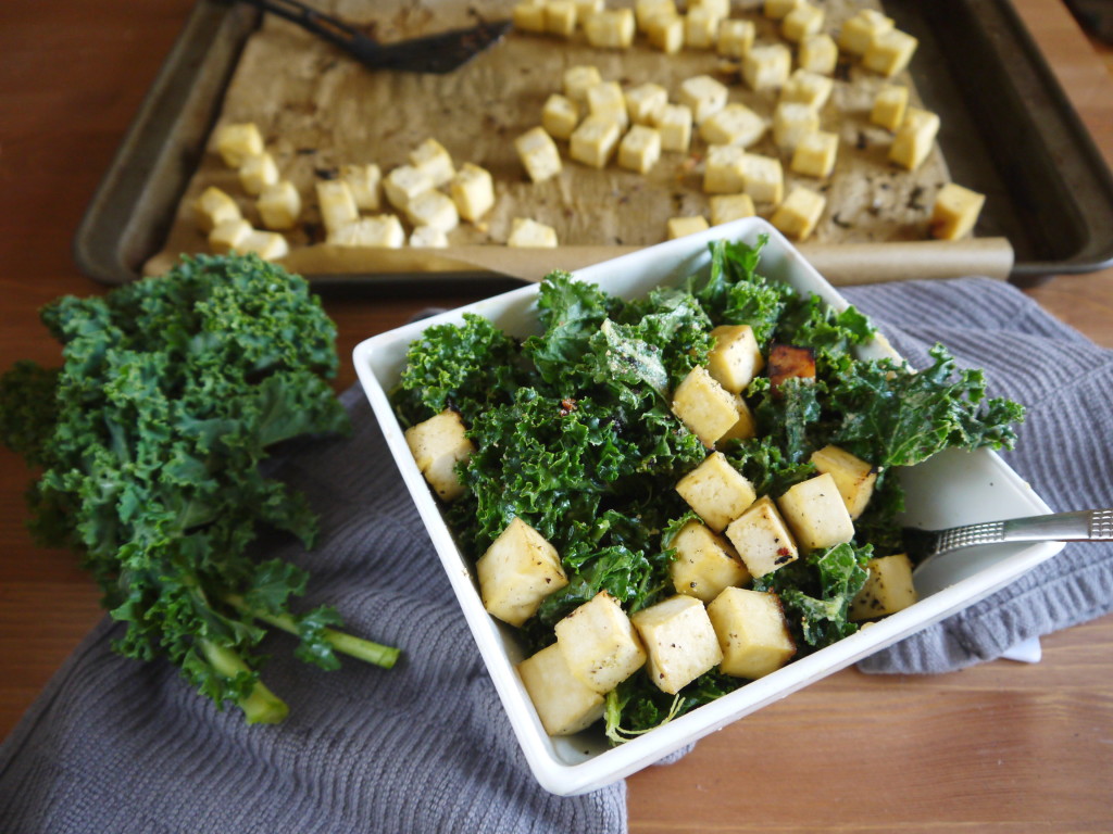 Baked Lemon Garlic Tofu and Kale Salad | danicaliforniacooks.com