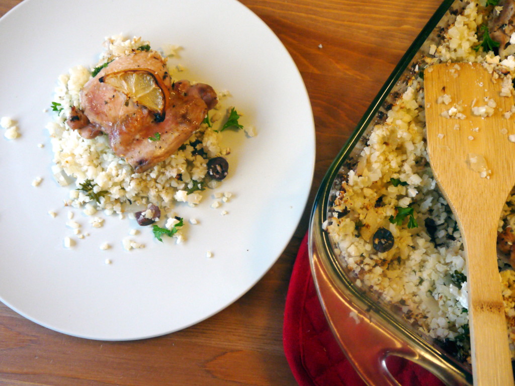 Lemon Chicken with Greek-Inspired Cauliflower PIlaf | danicaliforniacooks.com