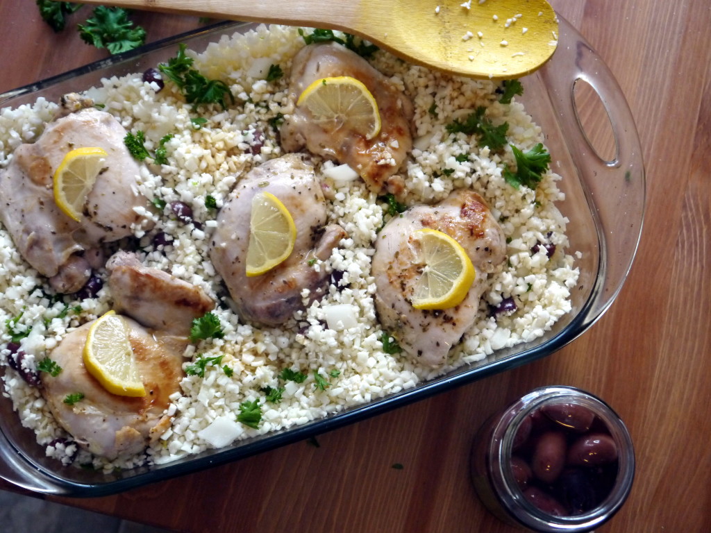 Lemon Chicken with Greek-Inspired Cauliflower PIlaf | danicaliforniacooks.com