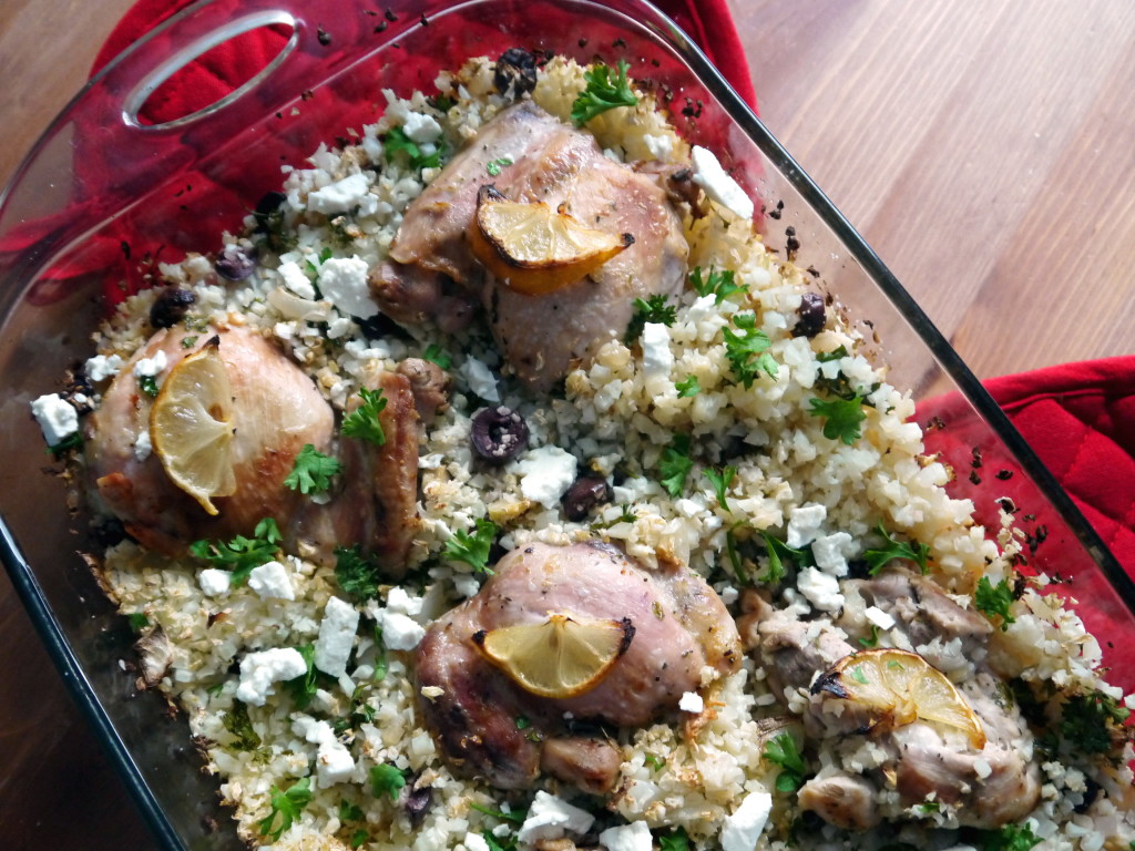 Lemon Chicken with Greek-Inspired Cauliflower PIlaf | danicaliforniacooks.com